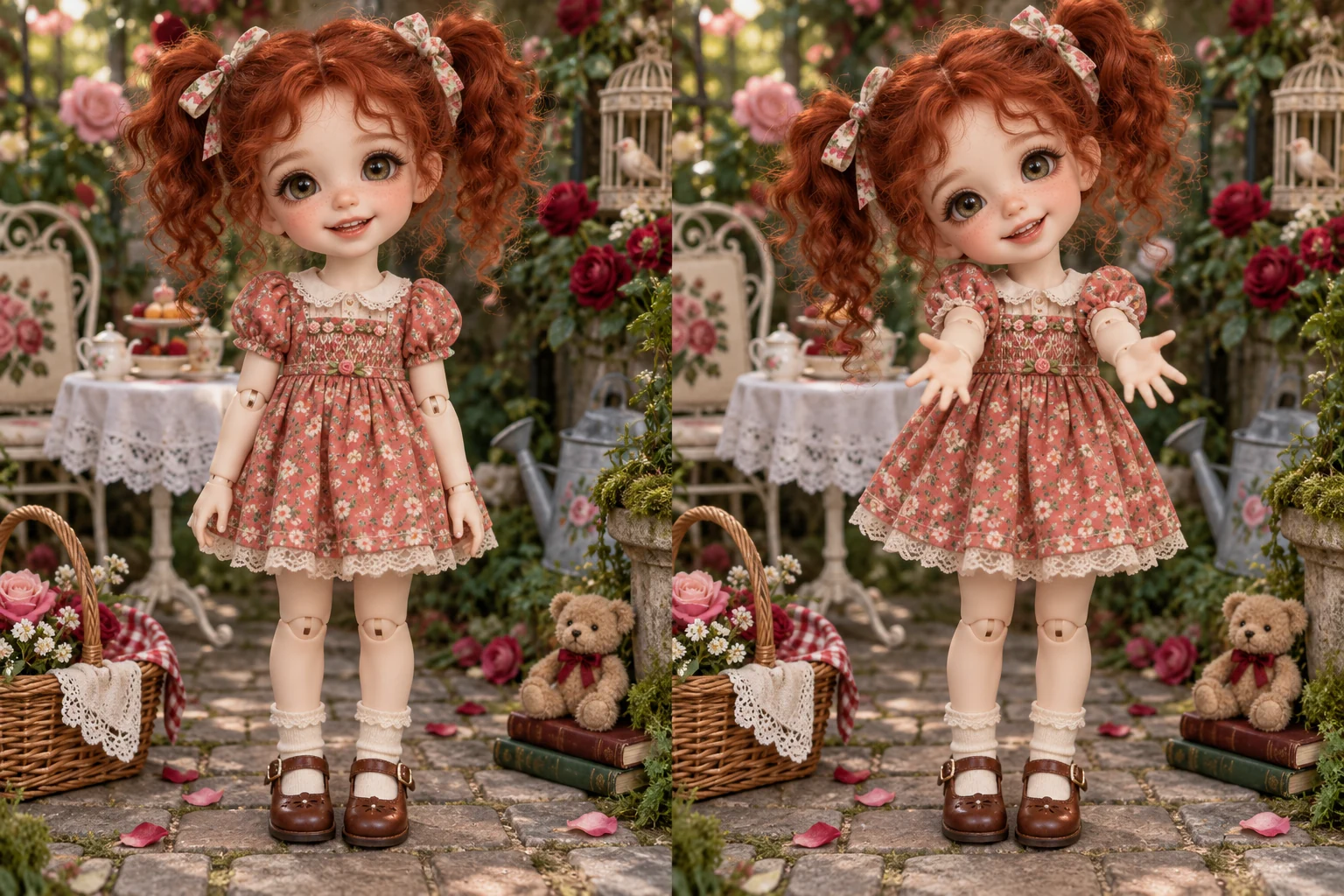 Poppy Fern in a flower-filled picnic setting with miniature accessories