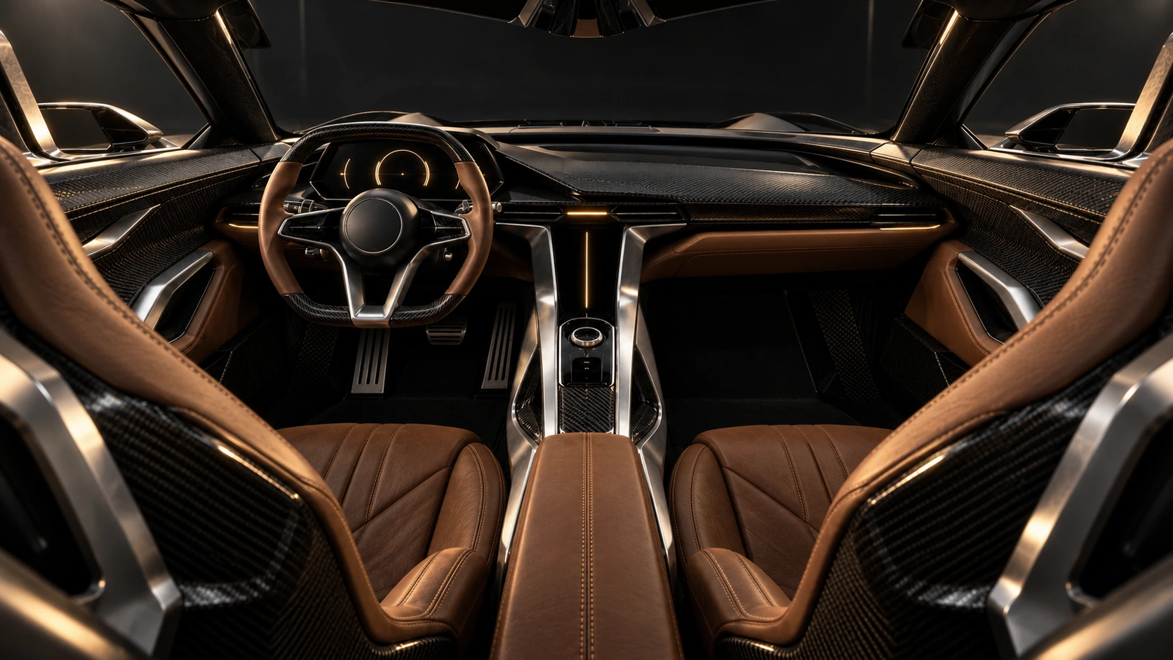 Original VAYLK interior concept with saddle leather, carbon fiber and champagne lighting