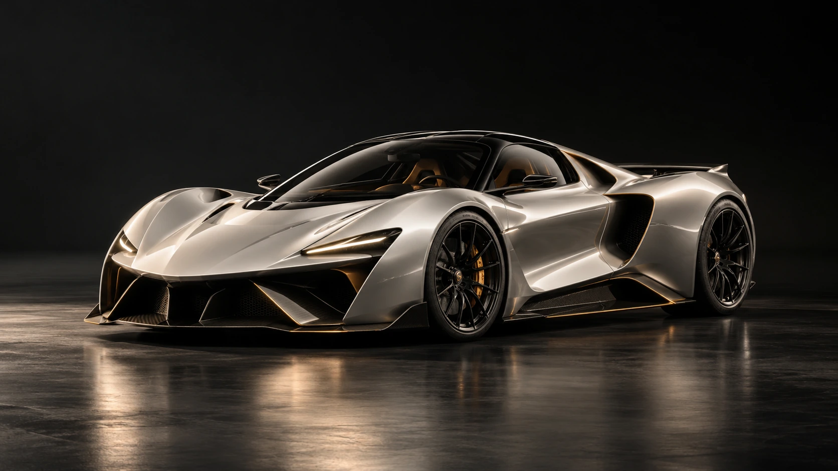 Original silver VAYLK concept hypercar in a dark studio