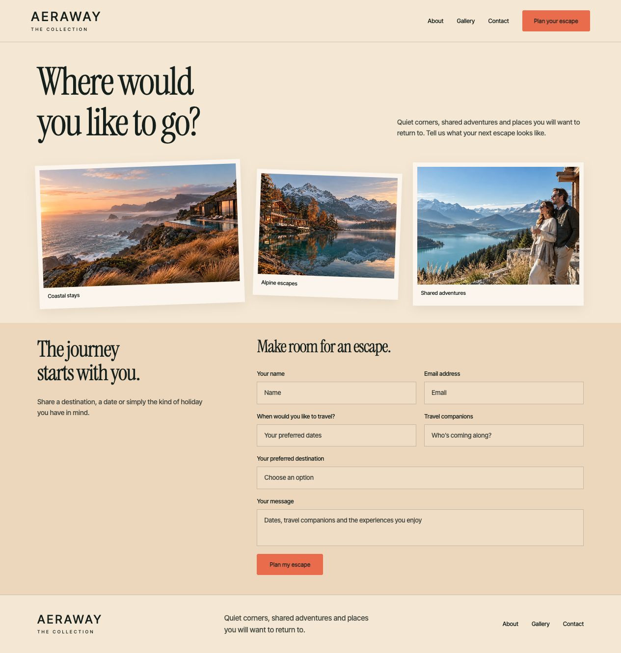 Aeraway Collection Contact desktop page design