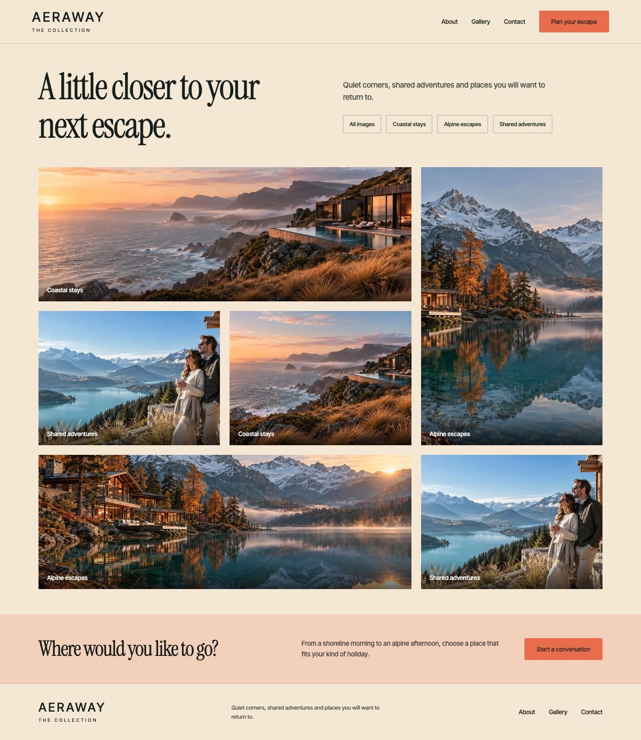 Aeraway Collection Gallery desktop page design