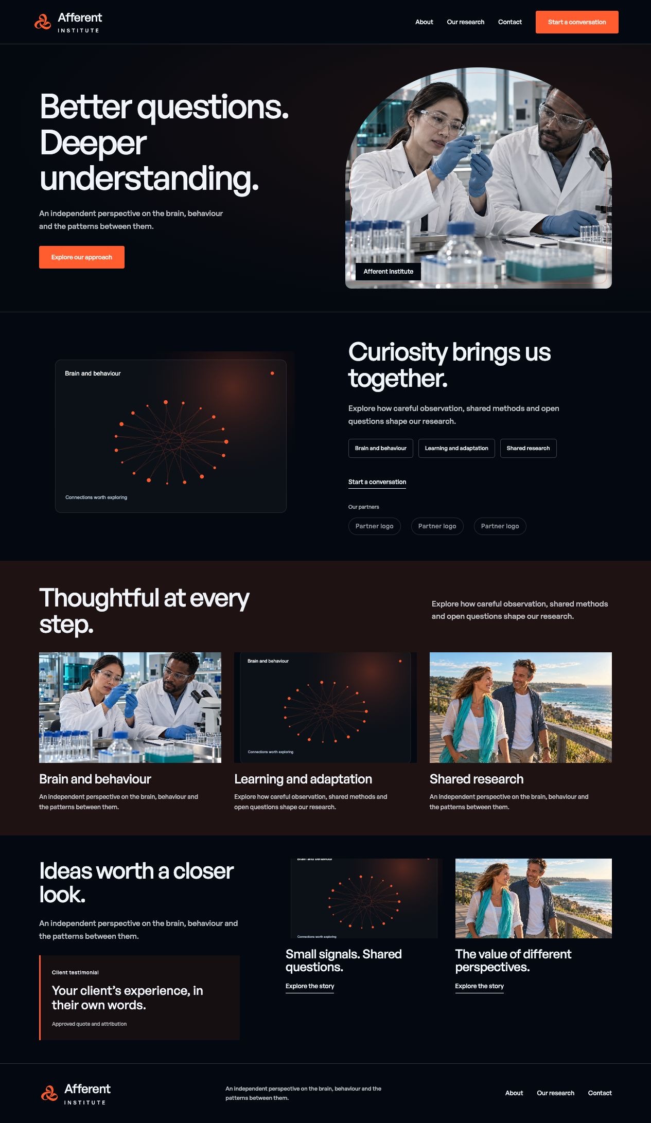 Afferent Institute About desktop page design