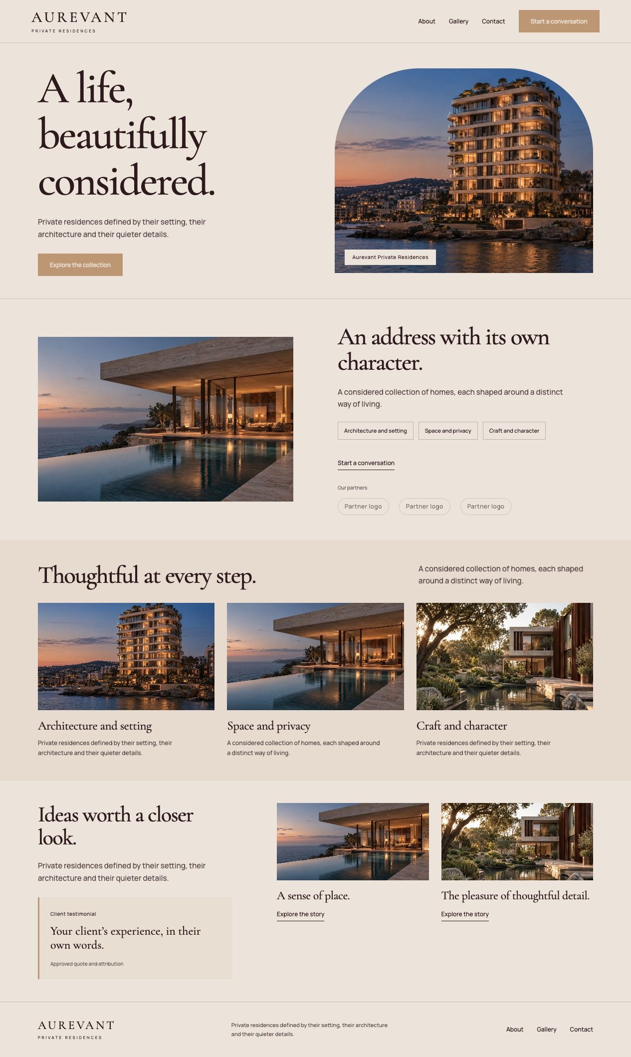 Aurevant Private Residences About desktop page design