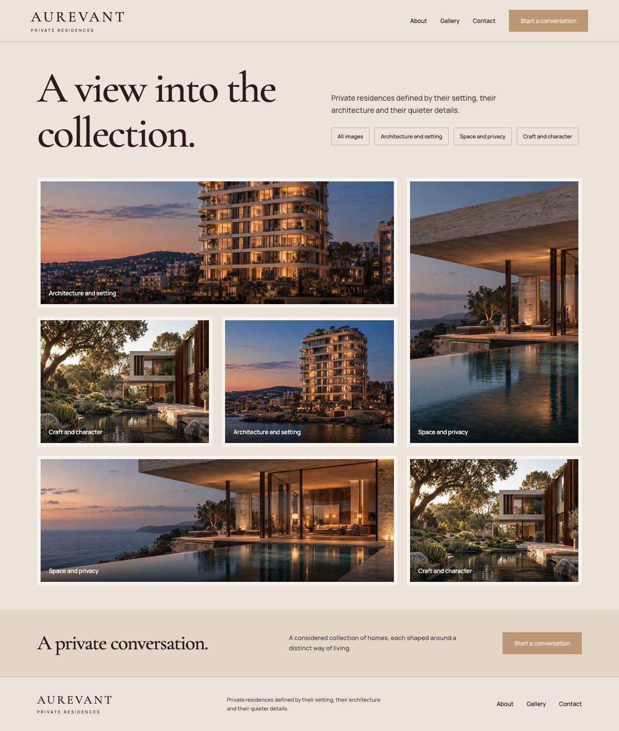 Aurevant Private Residences Gallery desktop page design