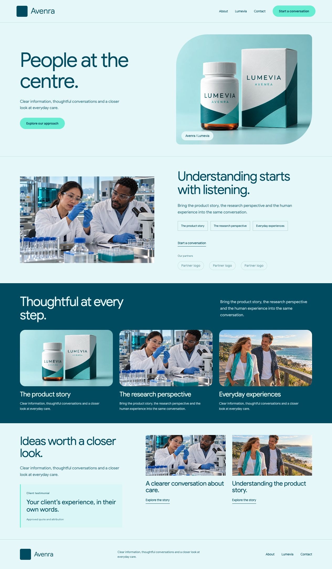 Avenra / Lumevia About desktop page design