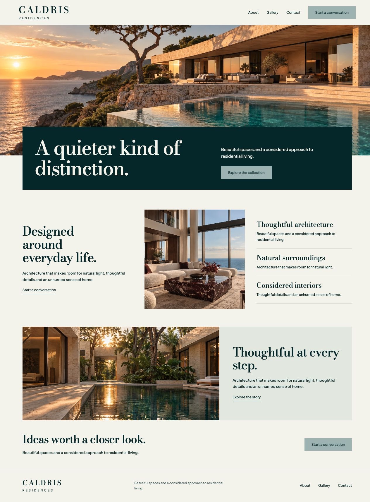 Caldris Residences About desktop page design