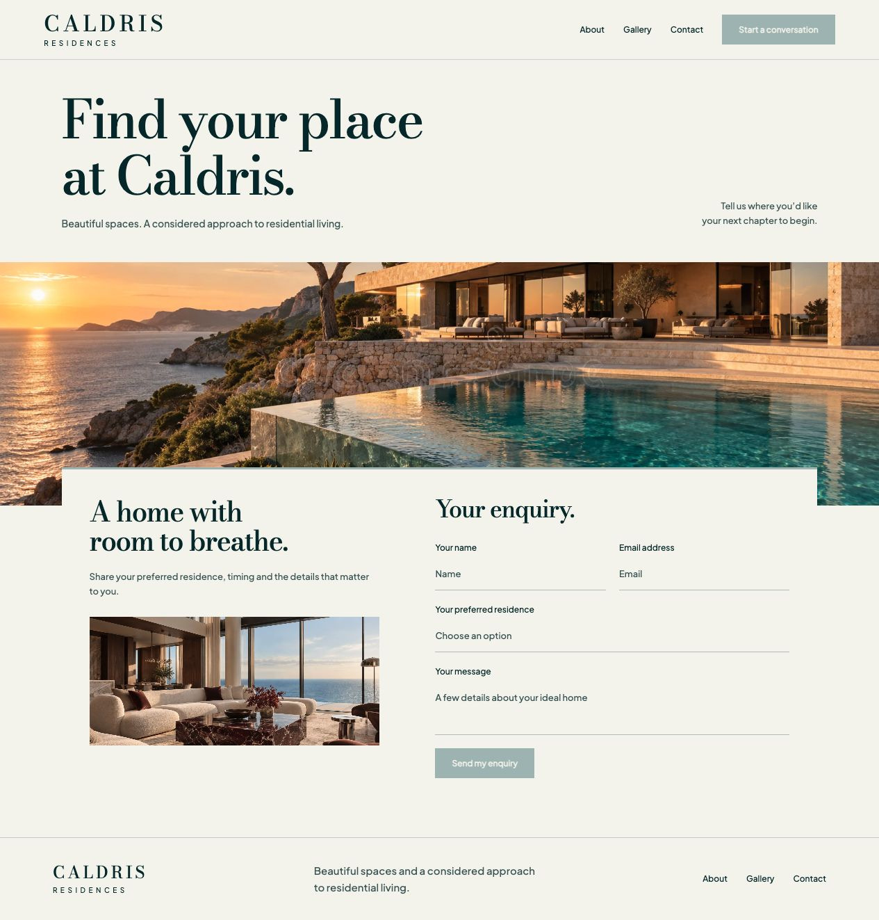 Caldris Residences Contact desktop page design
