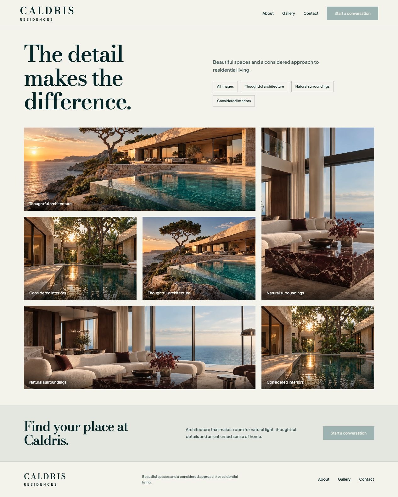 Caldris Residences Gallery desktop page design