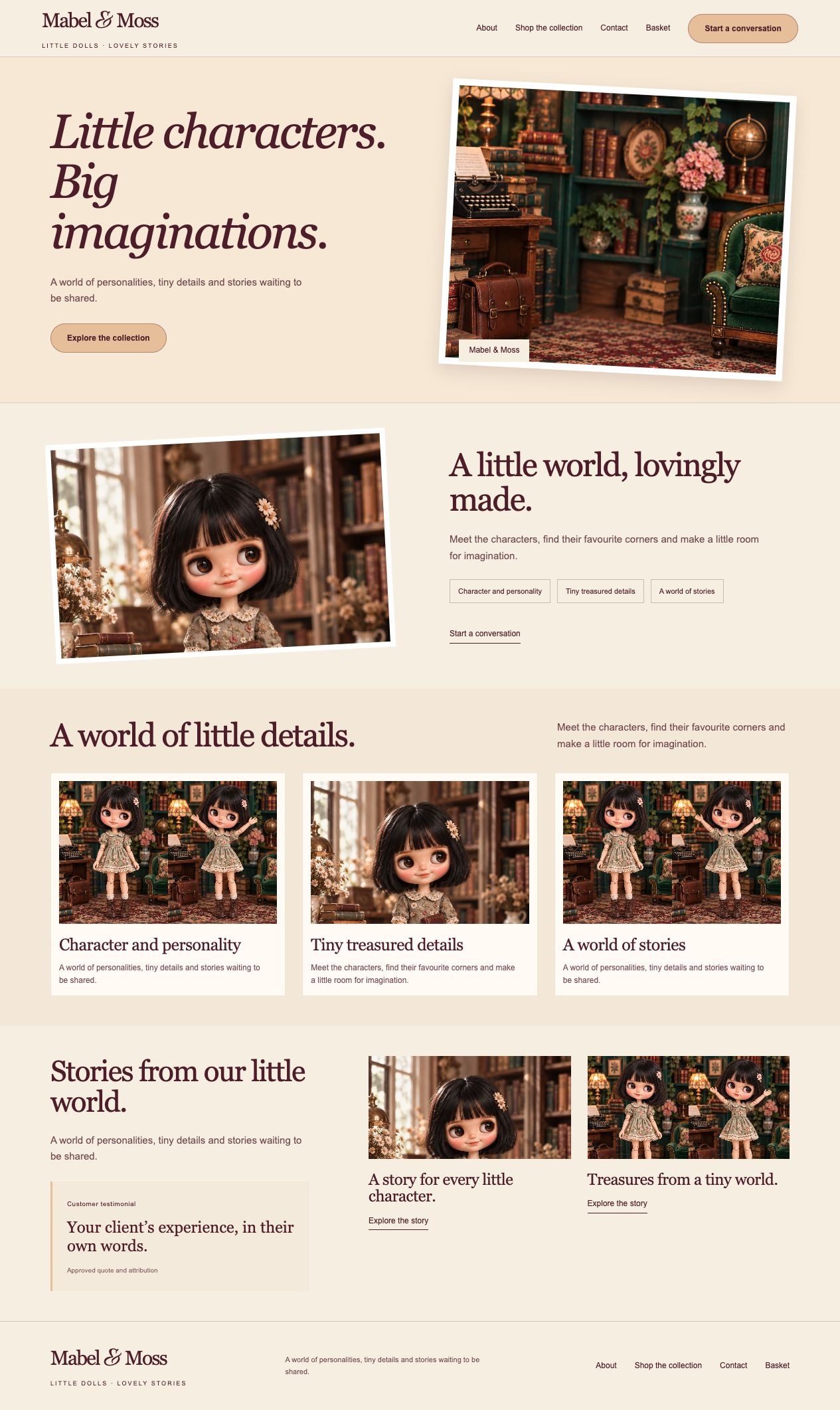 Mabel & Moss About desktop page design
