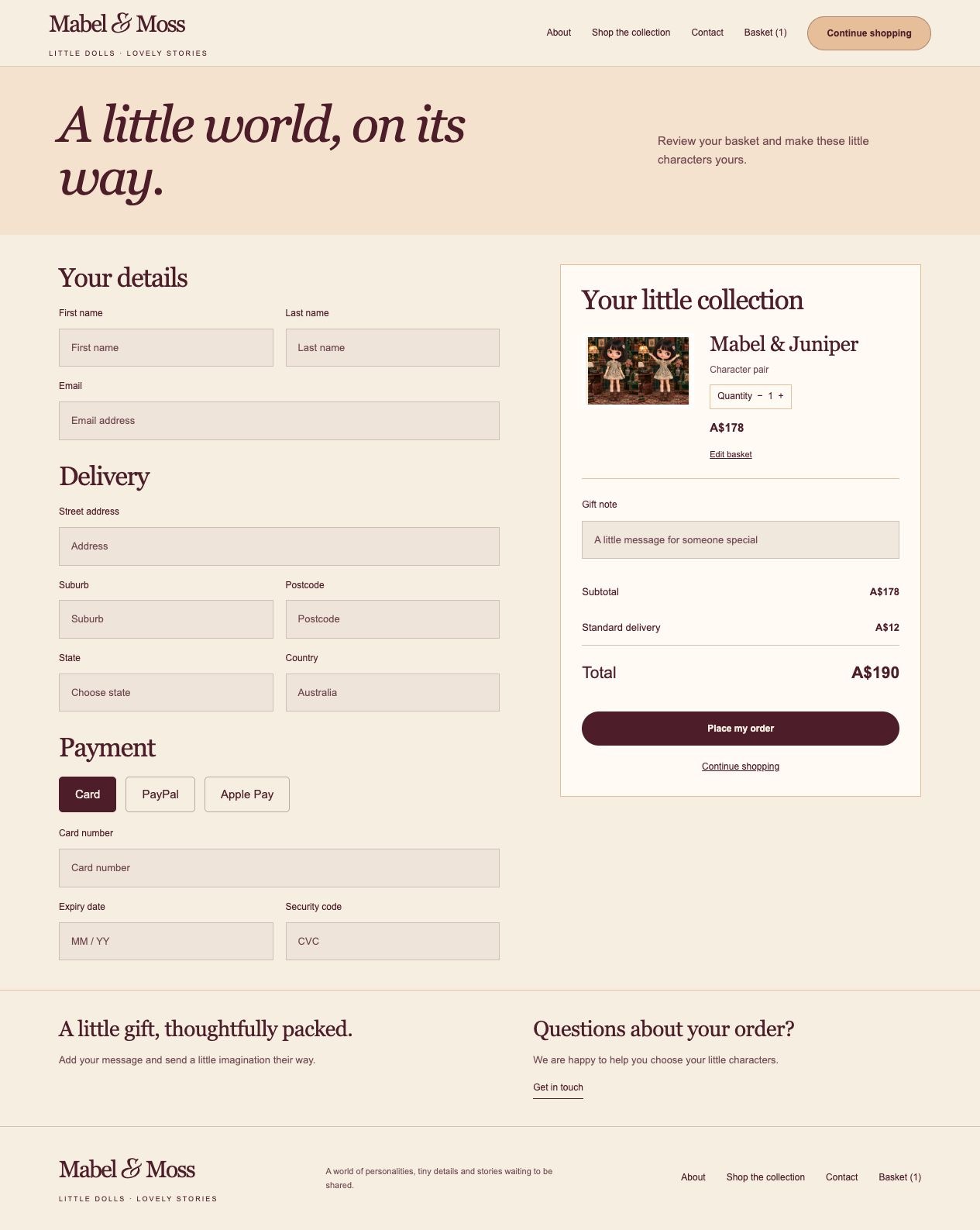 Mabel & Moss Cart & Checkout desktop page design
