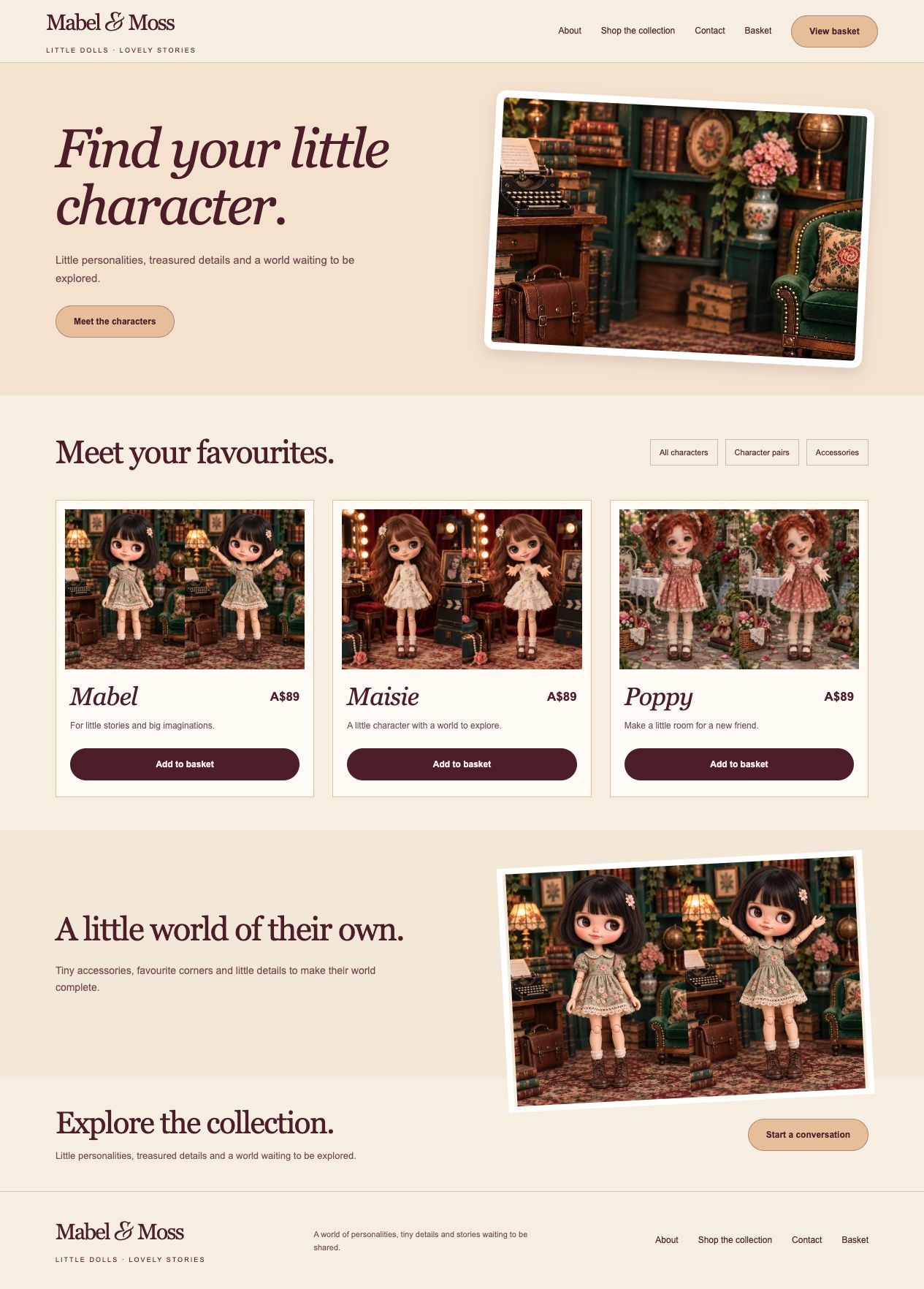 Mabel & Moss Shop the collection desktop page design