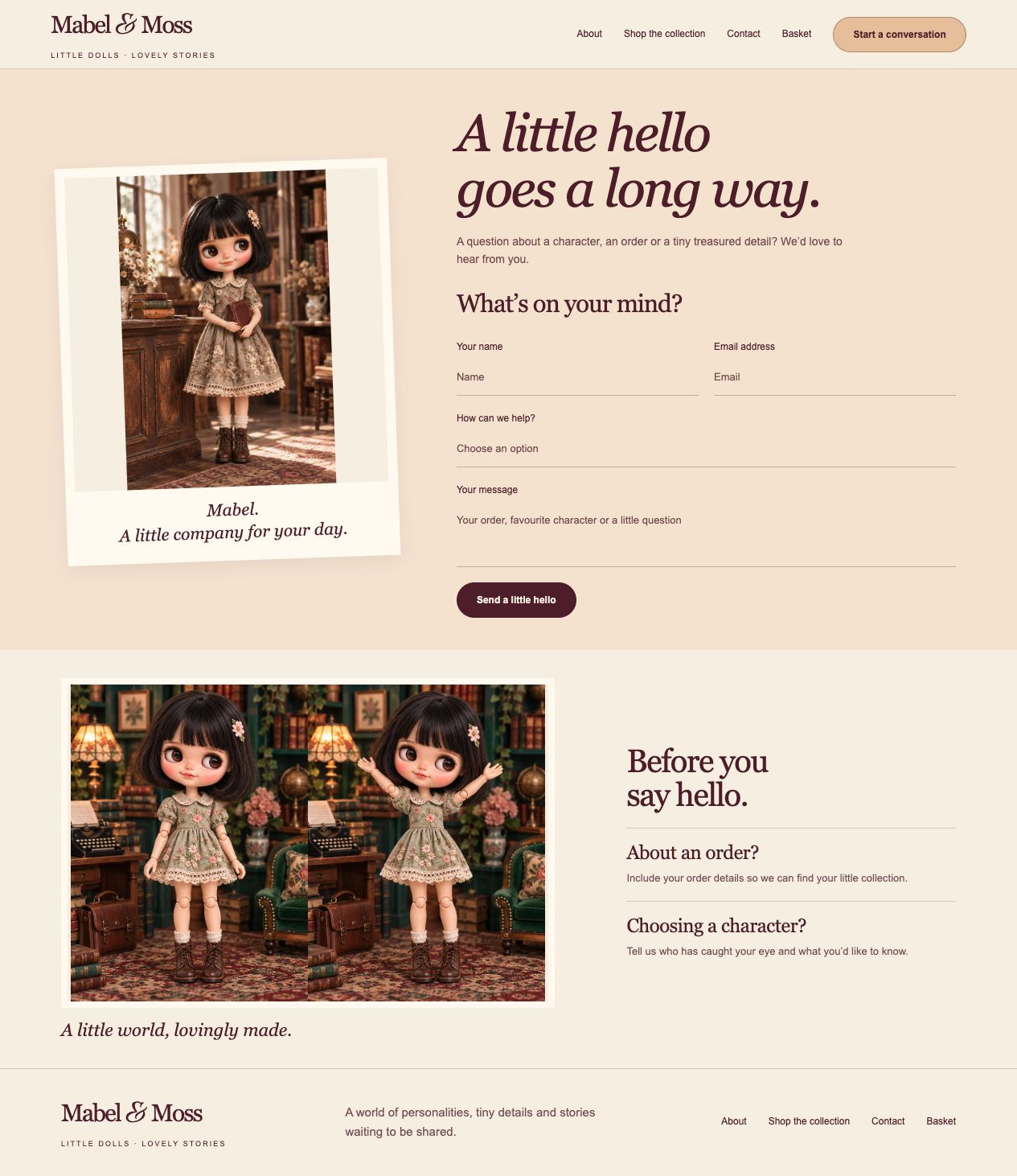 Mabel & Moss Contact desktop page design