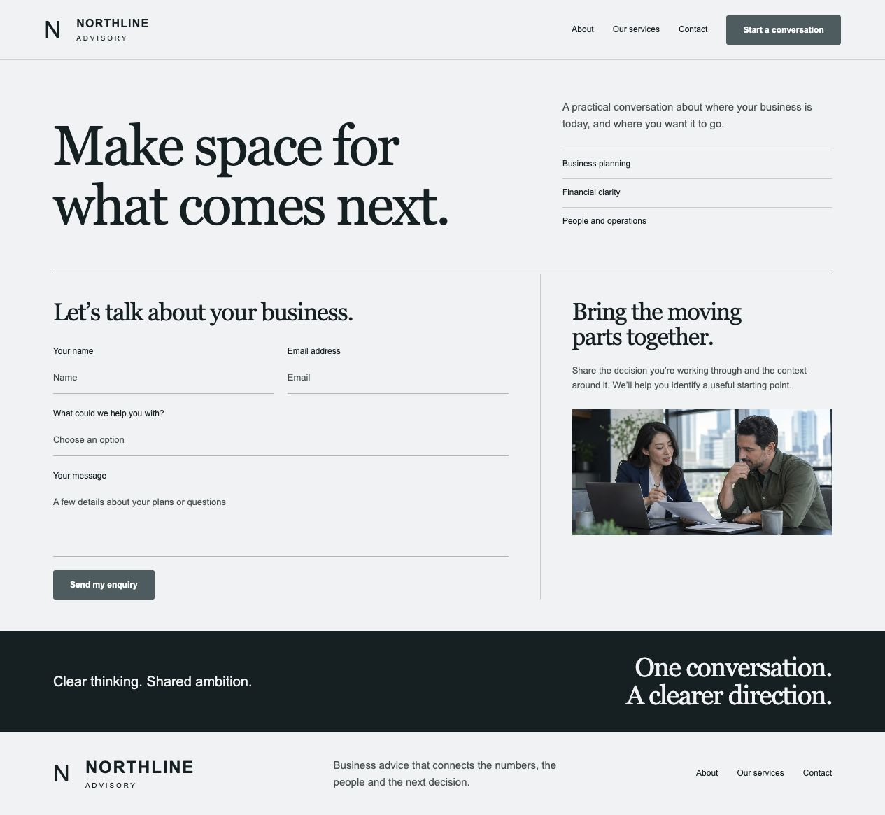 Northline Advisory Contact desktop page design