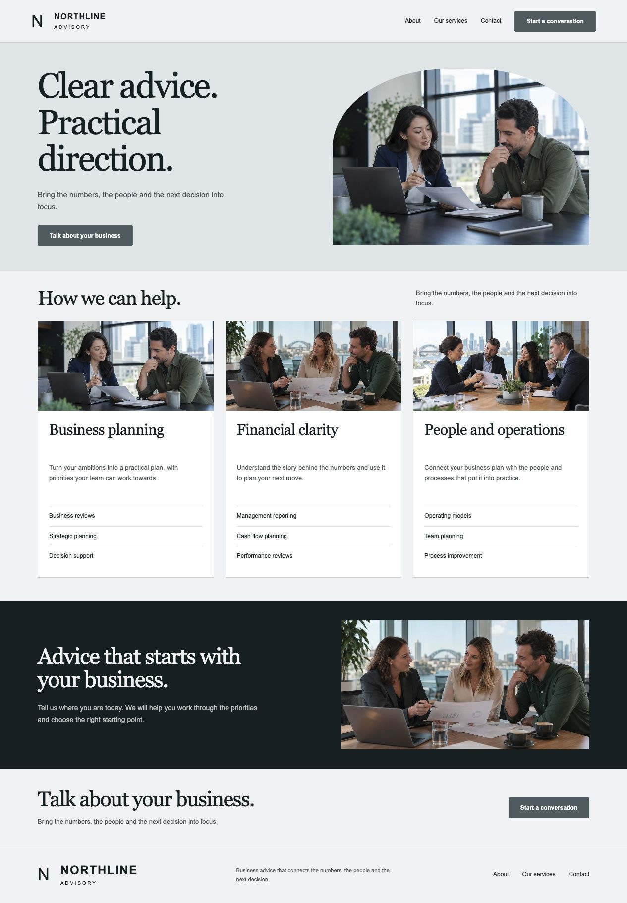 Northline Advisory Our services desktop page design
