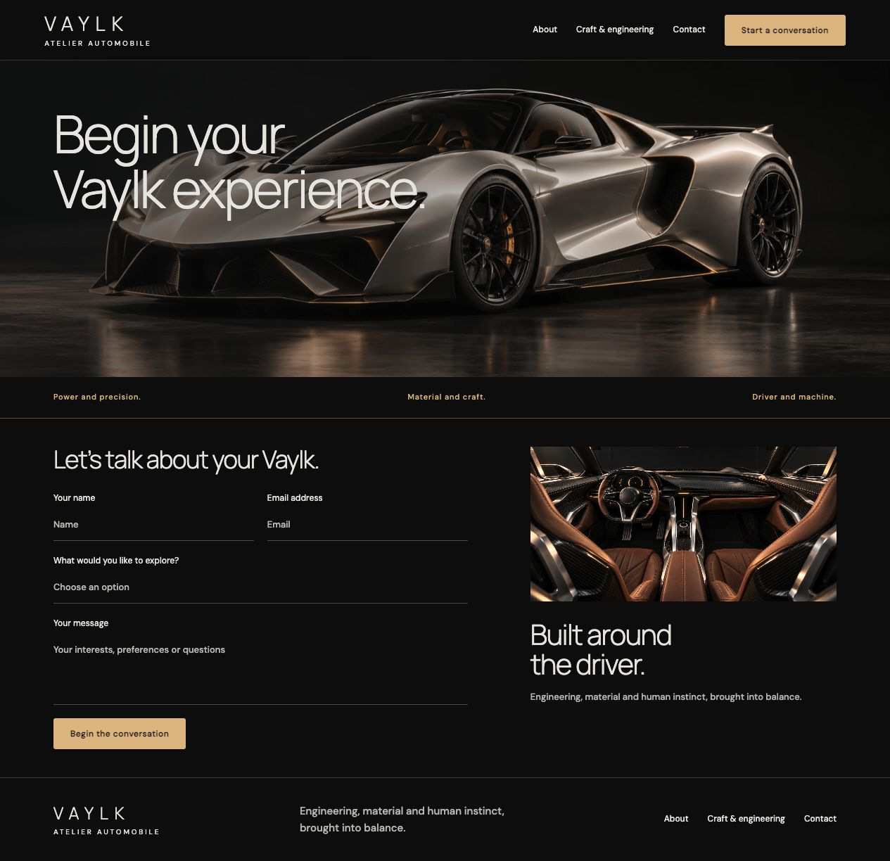 Vaylk Contact desktop page design