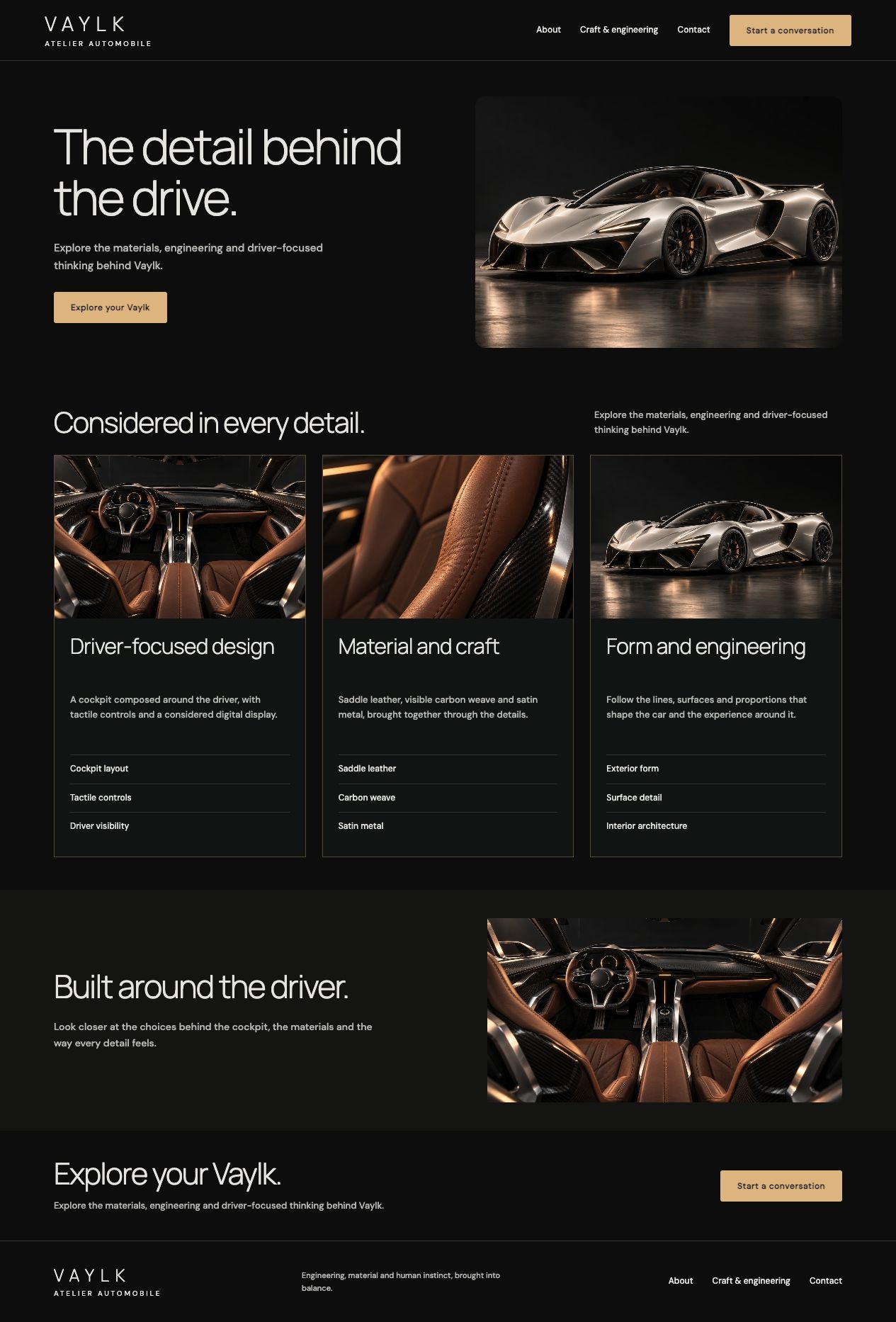 Vaylk Craft & engineering desktop page design
