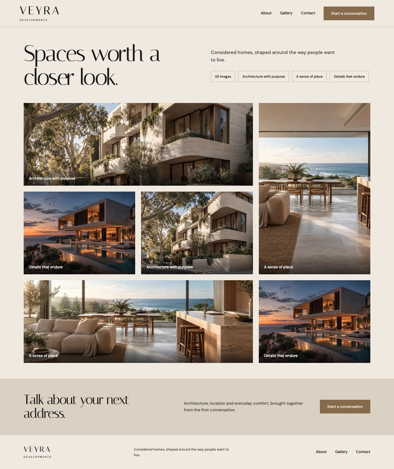 Veyra Developments Gallery desktop page design